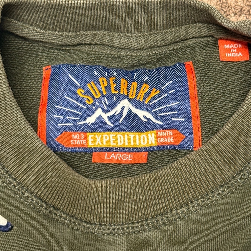 Superdry Men's Olive Crewneck Sweatshirt with Patches Sz L - Picture 4 of 9